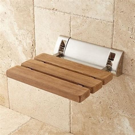 Aquieen Wall Mounted Folding Teak Wood Water Resistant Shower Seat with ...