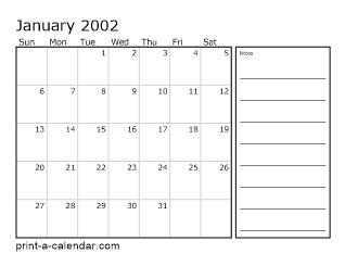 Download 2002 Printable Calendars