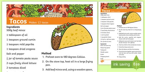 Taco Recipe (teacher made)
