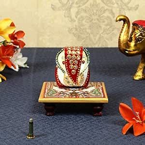 Buy HANDICRAFTS Paradise Marble Pooja CHOWKI Ganesha HPMR15056 Online ...