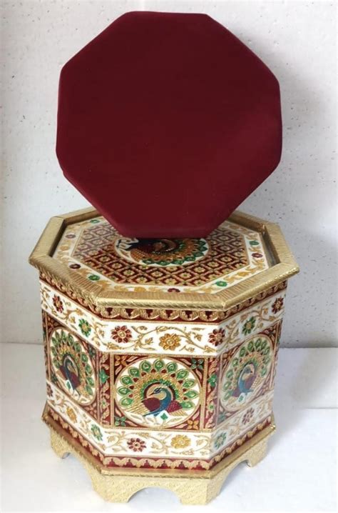 LAMANSH Meenakari Peacock Hollow Design Mudda Stool (with storage box ...