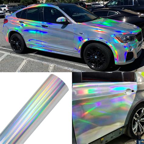 Amazon.com: YOLOCKEY Holographic Laser Black Chrome Car Vinyl Wrap Roll Gloss Decal Film Self ...