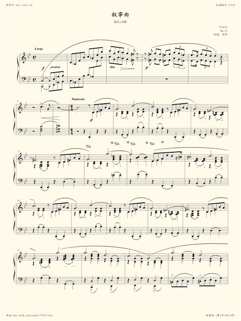 《肖邦g小调第一叙事曲,钢琴谱》肖邦（五线谱 钢琴曲 指法）-弹吧|蛐蛐钢琴网