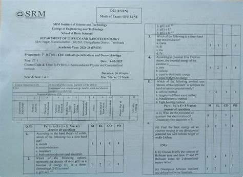 SRM D22 (EVEN) Physics & Computational Exam Paper - Studocu