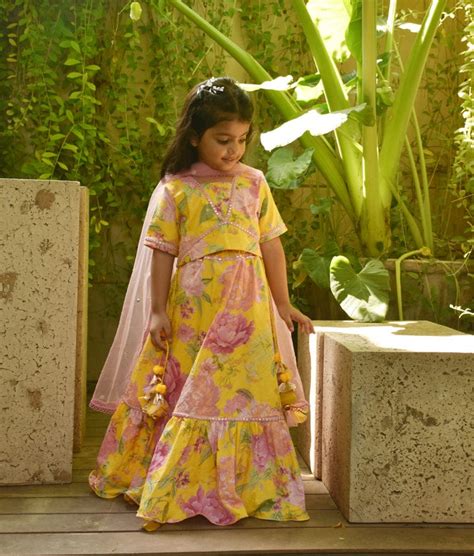 Buy Traditional Yellow Printed Lehenga Choli – FayonKids