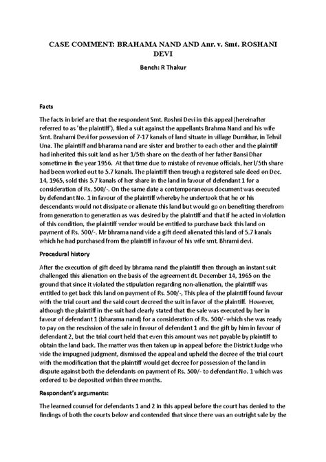 CASE COMMENT: BRAHAMA NAND AND Anr. v. Smt. ROSHANI DEVI - CASE COMMENT ...