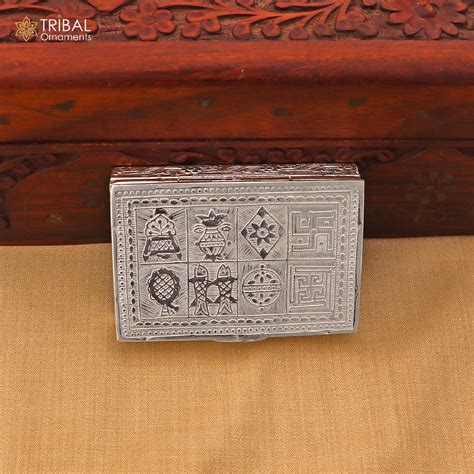 3"X2" 925 sterling silver ashth mangal box trinket box rectangle shape ...