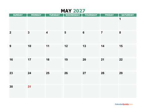 May 2027 Printable Calendar | Calendar Quickly