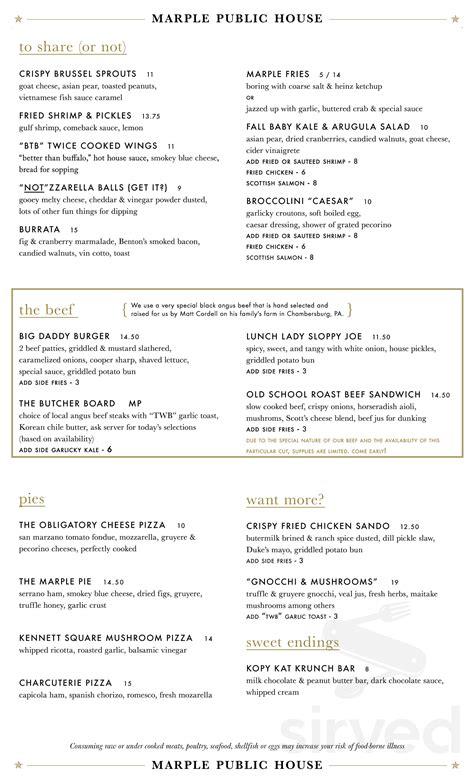 Marple Public House menu in Broomall, Pennsylvania, USA
