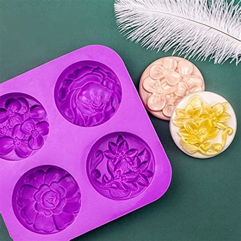 4 Cavity Round Flower Shape Soap Mold Cake Mold Handmade Silicone Soap ...