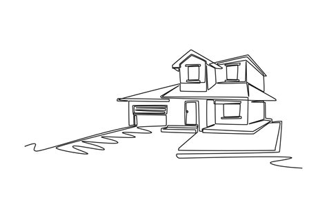 One continuous line drawing of house concept. Doodle vector illustration in simple linear style ...