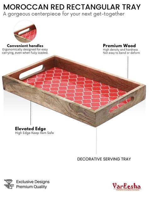 VarEesha Moroccan Red Mango Wood 13 Inch Rectangular Tray