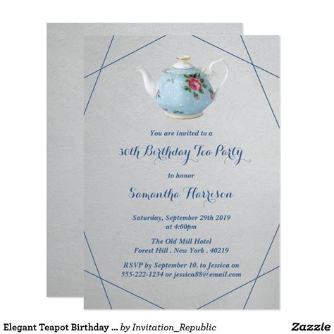 Elegant Teapot Birthday Tea Party Invitation | Bridal shower tea, Tea ...