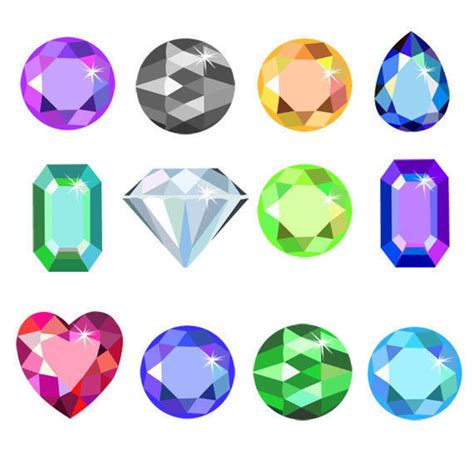 Colorful Gem Stones Clip Art Set, Heart Shaped, Round, Crystal, Oval ...