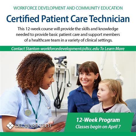 Enrollment is open for Certified Patient Care Technician courses. This 12-week course will ...