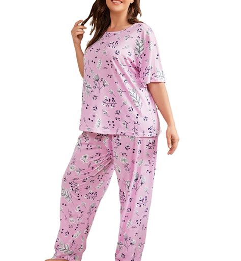 Women's Plus Size Pajama Sets Soft Short Sleeve Loungewear Sleepwear ...
