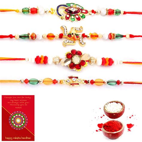 Buy SJC Jaipuri Ethnic Design 4 Pc Handcrafted Fancy Rakhi Gift at ...
