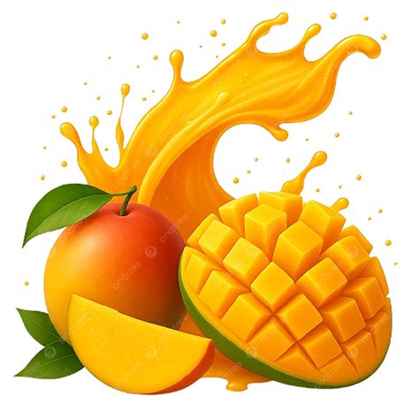 Golden Mango Splash Dancing With Juicy Chunks, Golden Mango, Juice ...
