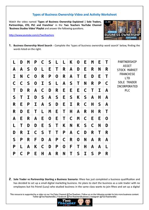 Types-of-Business-Ownership-Activity-Wor( Two teachers ) - Types of ...