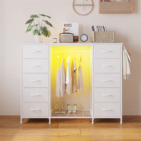 Amazon.com: LUMTOK 55" W 2-in-1 Dresser with Hanging Rack, 10 Drawers ...