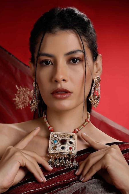 Buy Multi Color Navrattan Embellished Dori Necklace by Dugran By ...