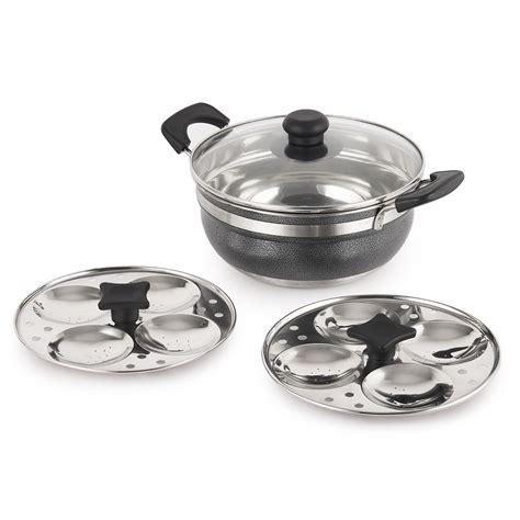 Cello Magna Stainless Steel Multi Kadai Idli cooker with Glass Lid & 2 ...