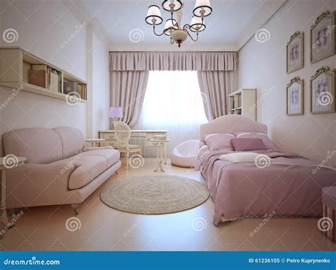 Teenagers Bedroom with Sofa and Bed Stock Illustration - Illustration ...