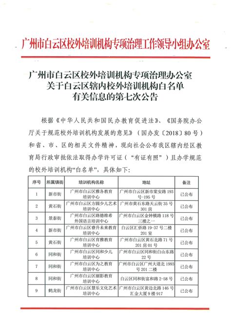 最新！广州市教育局公布：11区校外培训机构“白名单”！_教育部办公厅