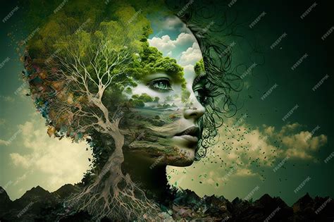 Premium Photo | Generative ai illustration of woman with lush trees on head symbolizing mother ...