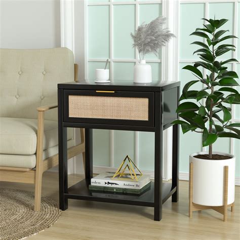Bayou Breeze Wood Nightstand Mid-Century Modern End Table with Storage ...