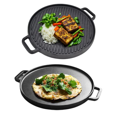 Buy HomeEssentials Pre-Seasoned Cast Iron Double-Sided 30cm Tawa ...