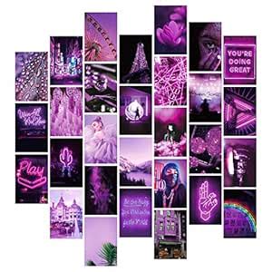 YUMKNOW Purple Wall Collage Kit - 4x6 inch Set of 30, Indie Room Decor ...