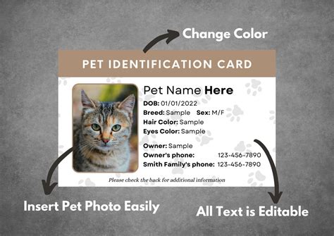 Editable Pet ID Card Template, Custom Dog ID Card Template, Printable ...