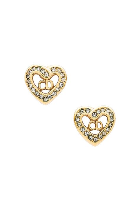 FWRD Renew Dior CD Logo Rhinestone Earrings in Gold | REVOLVE
