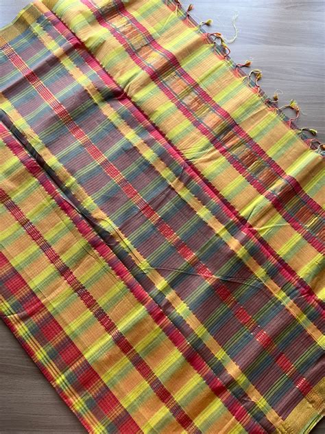 Checked Missing checks Handloom Mangalagiri Cotton Saree -15275 – Fabk-in
