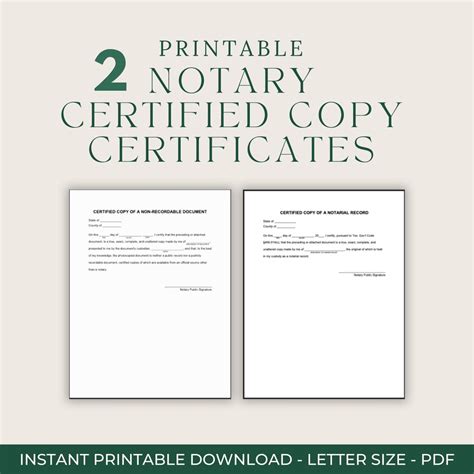 2 Printable Notary Certified Copy Certificates - Notarial Certificates ...
