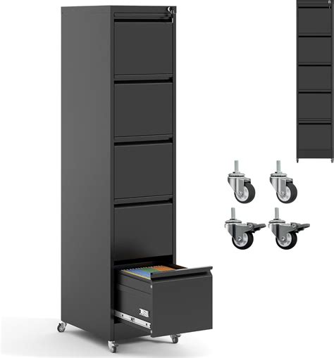5 Drawer File Cabinet with Wheels,Metal Mobile Filing Cabinets with ...
