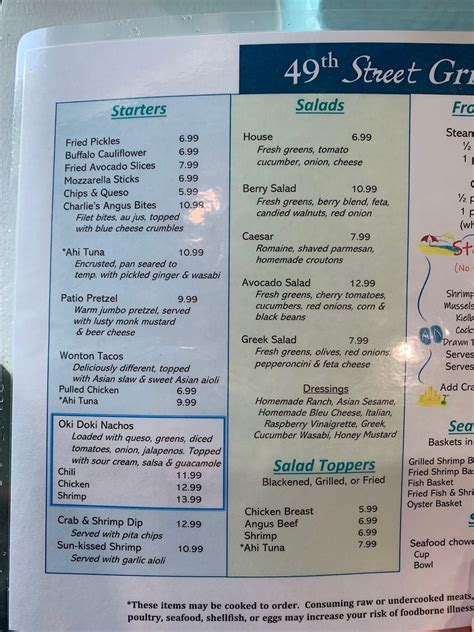 Menu at 49th Street Grill, Bar, & Patio, Oak Island