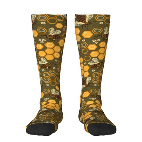 Vsdgher Bees and Honeycombs Print Thigh High Socks Extra Long Stretchy ...