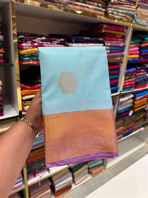 Vairaoosi pattern in Sky Blue Semi Silk Saree with Lavender Zari Borde ...