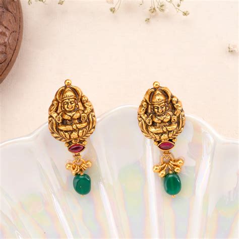 Antique Lakshmi With Emerald Drop Earrings|Sri Anu Jewellers