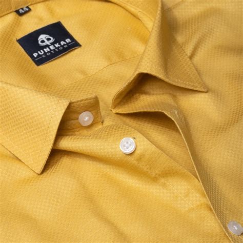 Yellow Color Dobby Cotton Shirt For Men – Punekar Cotton