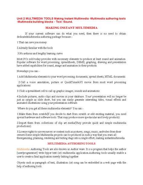 Unit II: Multimedia Tools & Authoring Techniques - Studocu