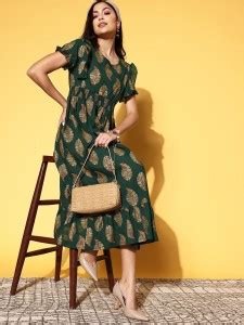 ANOUK Women Ethnic Dress Green Midi/Calf Length Dress - Buy ANOUK Women ...
