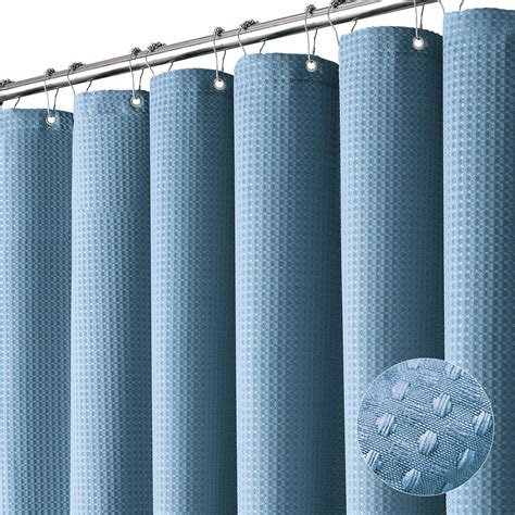 Dynamene Extra Long Shower Curtain - 84 Inch Long Blue Waffle Weave ...