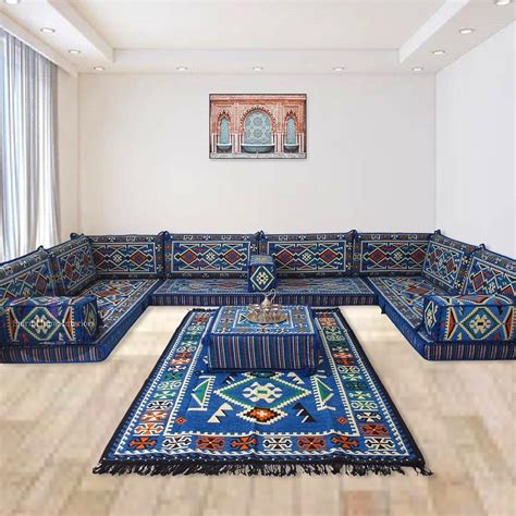 Arabian Style Floor Sofa Brown Color Arabic Majlis, U Shaped Arabic