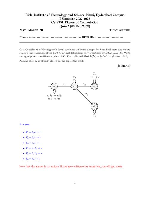 Quiz 2 solutions - Birla Institute of Technology and Science-Pilani ...