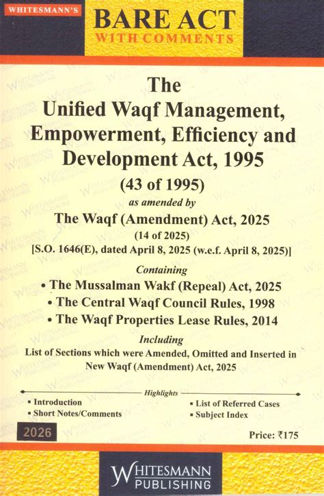Whitesmann's Bare Act With Comments The Unified Waqf Management ...
