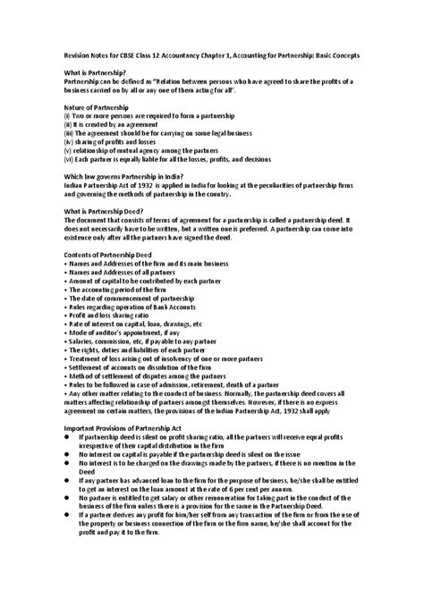 Revision notes for cbse class 12 accountancy chapter 1 - Revision Notes ...