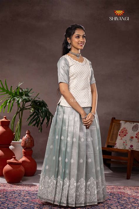 Blue White Peacock Traditional Pattu Pavadai Set